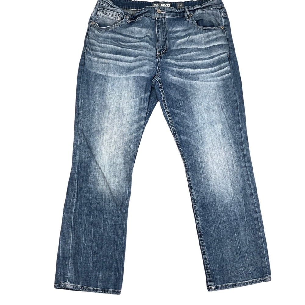BKE Tyler Jeans Mens 42R Blue Whisker Straight Leg Y2K Rock Casual Stretch Denim